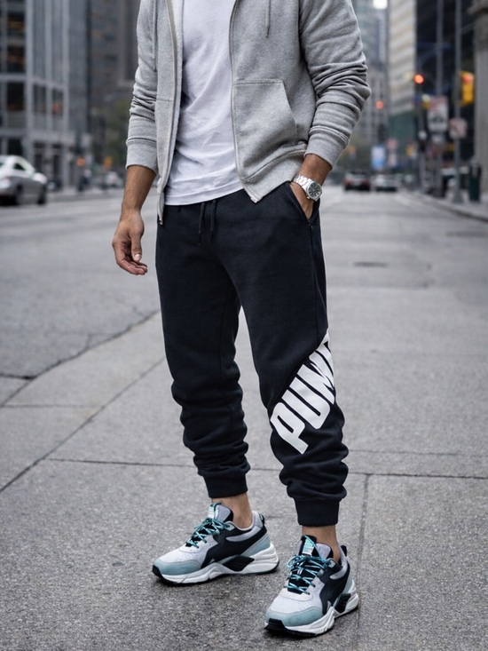 Puma Other - PUMA BLACK JOGGER SWEATPANTS MENS SIZE L LARGE TAPERED WHITE ATHLETIC PUMA LOGO